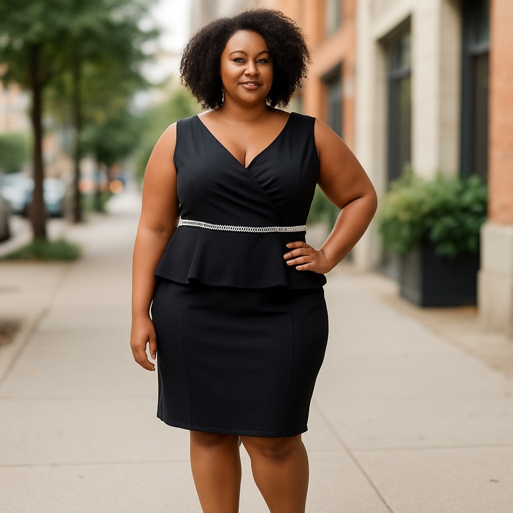 Torrid Peplum Black Stretch Pencil‎ Sheath Sleeveless Dress W/ Belt Plus 18 #289